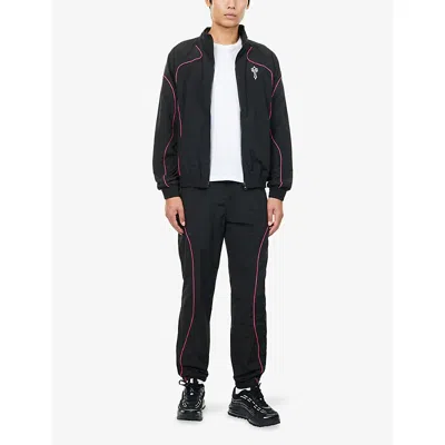 Trapstar Mens Foundation Embroidered-logo Shell Tracksuit Jacket Black Pink Xl In Black