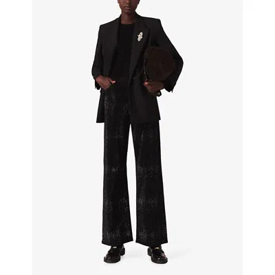 Maje Womens Rhinestone Wide-leg Mid-rise Stretch-denim Jeans Black