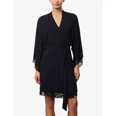 Eberjey Womens Mariana Short Stretch-woven Robe Black In Black