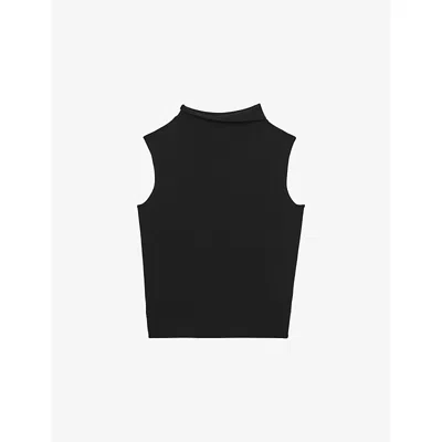 Reiss Womens Black Harper Funnel-neck Sleeveless Wool Top