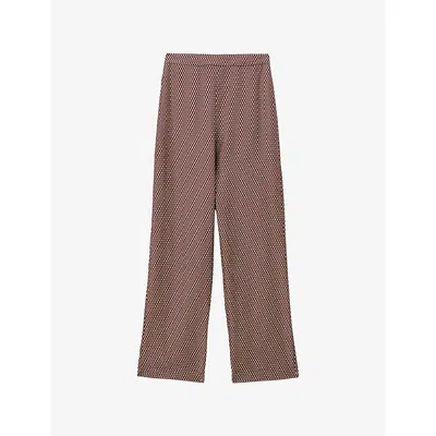 Joseph Womens Sahel Graphic-print High-rise Silk-blend Trousers Ruby Combo In Brown