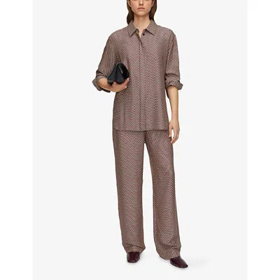 Joseph Womens Sahel Graphic-print High-rise Silk-blend Trousers Ruby Combo In Brown