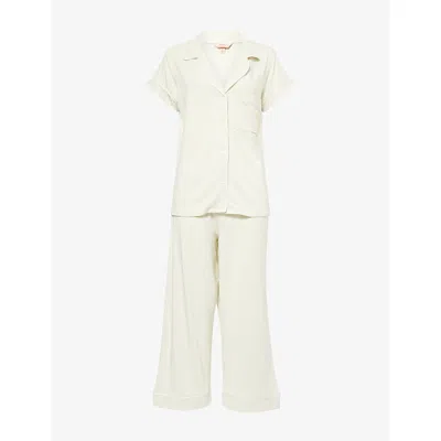 Eberjey Womens Gisele Short-sleeve Cropped Modal-jersey Pyjama Set Mint Cream / Ivory In Neutral
