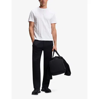 Hugo Boss Boss Mens White Crewneck Embroidered Branding Cotton-jersey T-shirt