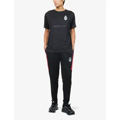 Trapstar Mens Logo-patch Tapered Jersey Training Bottoms Black In Black