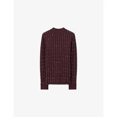 Joseph Fragmented Stripes Mock Neck Top In Burgundy