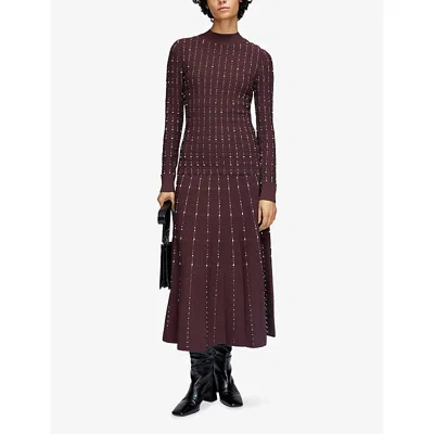 Joseph Fragmented Stripes Mock Neck Top In Burgundy