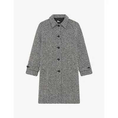 The Kooples Womens Tweed-textured Regular-fit Wool-blend Coat Blanc / Bleu In Multi