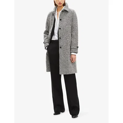 The Kooples Womens Tweed-textured Regular-fit Wool-blend Coat Blanc / Bleu In Multi