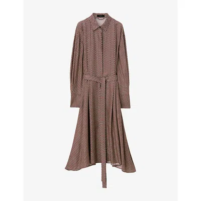 Joseph Womens Orlan Graphic-print Silk-blend Midi Dress Ruby Combo In Brown