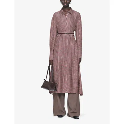 Joseph Womens Orlan Graphic-print Silk-blend Midi Dress Ruby Combo In Brown