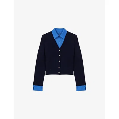 Maje Womens Short Two-in-one Wool Cardigan Navy In Blue