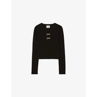 Claudie Pierlot Womens Bow Slim-fit Stretch-knit Jumper Black In Black