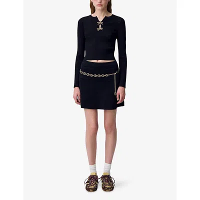 Claudie Pierlot Womens Bow Slim-fit Stretch-knit Jumper Black In Black