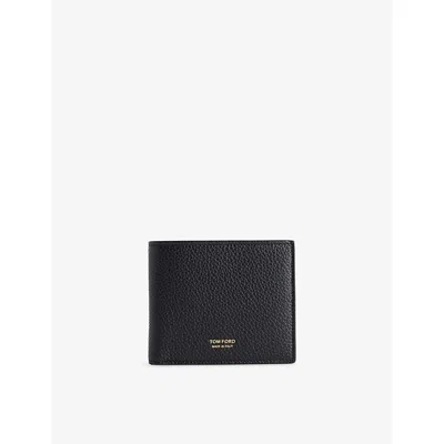 Tom Ford Men Black Bi-fold Wallet With Gold-colored Embossed Logo In Grainy Leather Man