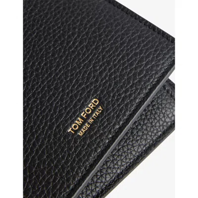 Tom Ford Men Black Bi-fold Wallet With Gold-colored Embossed Logo In Grainy Leather Man