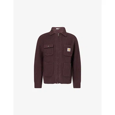 Carhartt Ip Mens Chore Logo-patch Knitted Wool-blend Cardigan Palisander In Brown