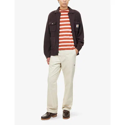 Carhartt Ip Mens Chore Logo-patch Knitted Wool-blend Cardigan Palisander In Brown