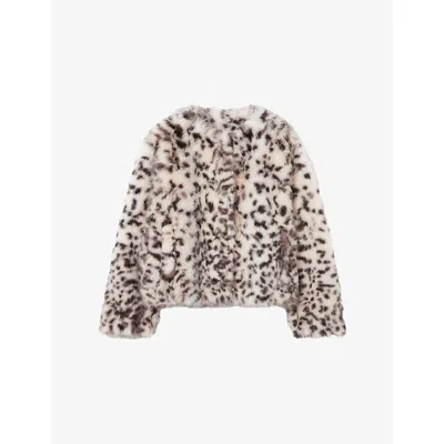 Claudie Pierlot Womens Leopard Round-neck Faux-fur Coat In Brown