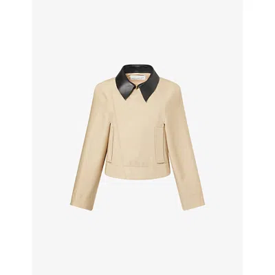 Givenchy Womens Cropped Leather-collar Cotton And Wool-blend Peacoat Beige In Neutral