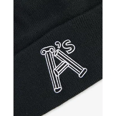 Aries Mens Broken Logo-embroidered Knitted Beanie Black In Black