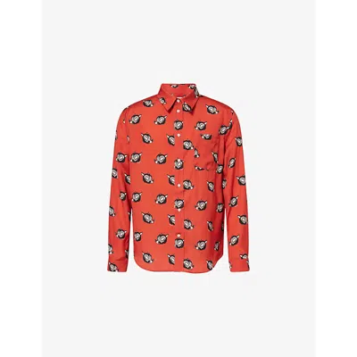 Marni Mens Graphic-print Long-sleeve Woven Shirt Orange In Orange