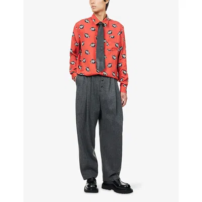 Marni Mens Graphic-print Long-sleeve Woven Shirt Orange In Orange