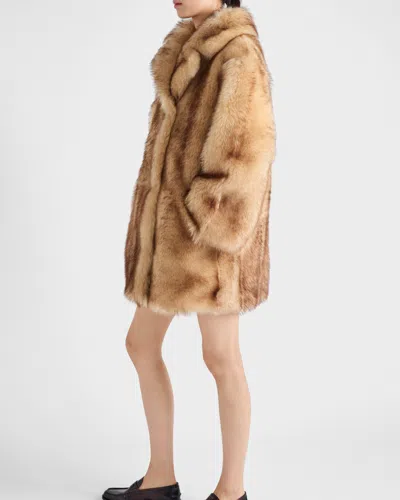 Prada Shearling Caban Jacket In Brown