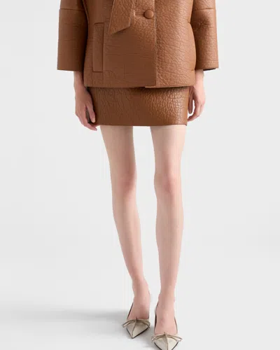 Prada Nappa Leather Mini Skirt In Brown