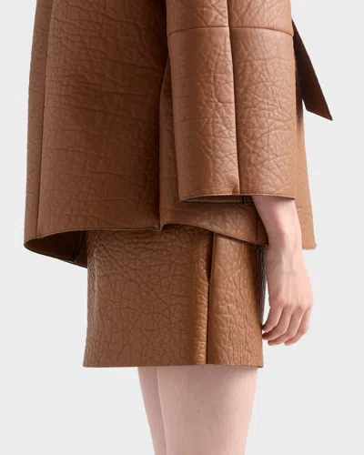 Prada Nappa Leather Mini Skirt In Brown