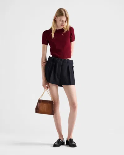 Prada Chevron Wool Shorts In Black