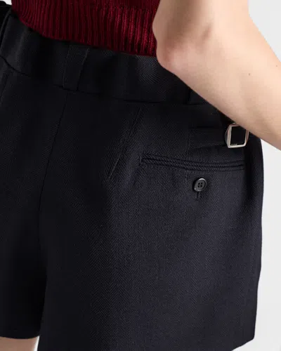 Prada Chevron Wool Shorts In Black