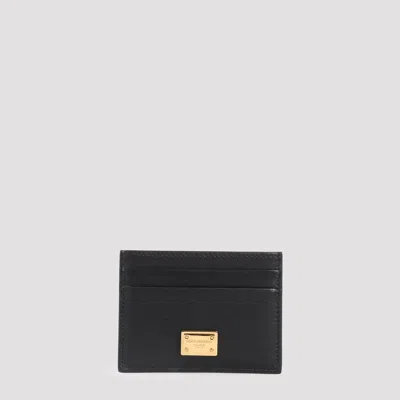 Dolce & Gabbana Black Dauphine Leather Card Holder In Black