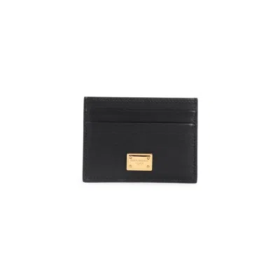 Dolce & Gabbana Black Dauphine Leather Card Holder In Black