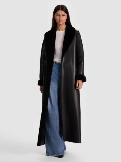 Alice And Olivia Shelby Faux Shearling Maxi Coat In Multi
