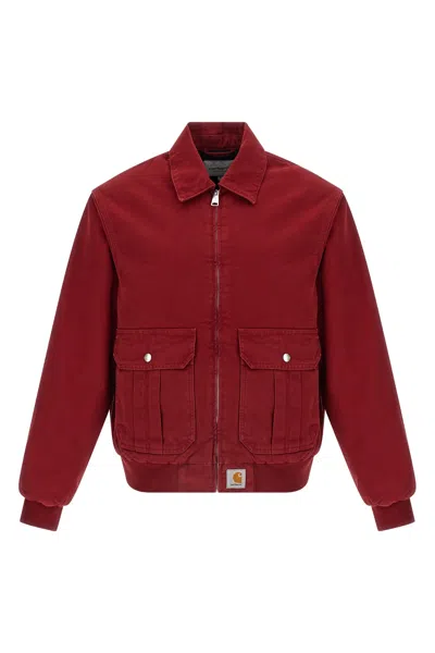 Carhartt Collared Jacket With Ribbed Cuffs And Hem In Red