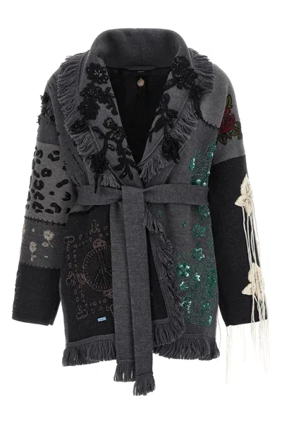 Alanui Cardigan Midnight In Manhattan In Jacquard Knit In Black