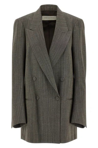 Dries Van Noten Grey Melange Wool Blink Jacket In Gray