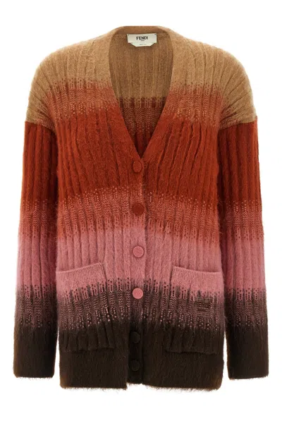 Fendi Gradient Knit Cardigan Featuring Front Pockets In Multi