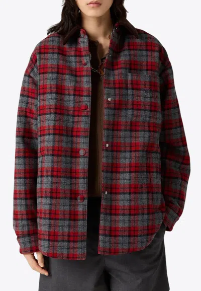 Miu Miu Tartan Check Wool Padded Jacket In Multi