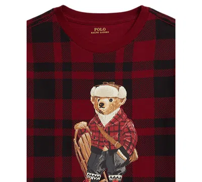 Polo Ralph Lauren Polo Bear Checked Cotton Jersey T-shirt In Red