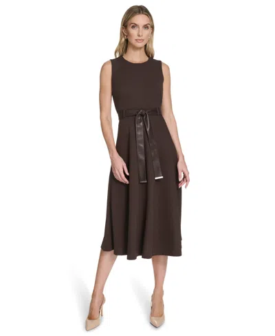 Calvin Klein Women's Belted A-line Midi-dress In Brown
