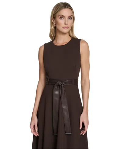 Calvin Klein Women's Belted A-line Midi-dress In Brown