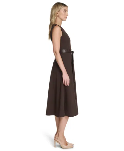 Calvin Klein Women's Belted A-line Midi-dress In Brown