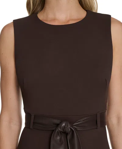 Calvin Klein Women's Belted A-line Midi-dress In Brown