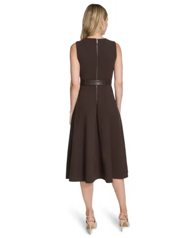 Calvin Klein Women's Belted A-line Midi-dress In Brown