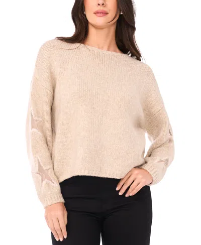 Sam & Jess Women's Crewneck Star Pattern Sweater In Neutral