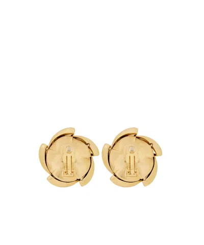 Saint Laurent Floral Motif Clip On Earrings In Gold
