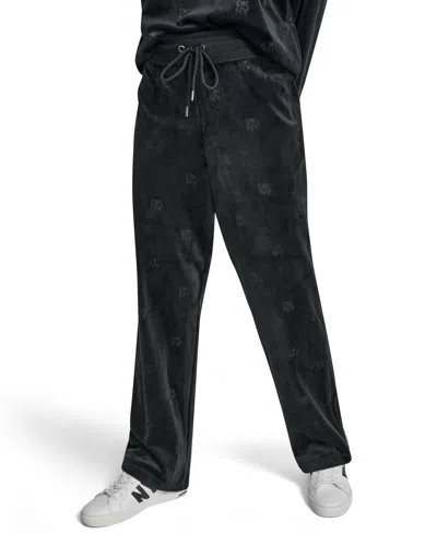 Dkny Jeans Petite Debossed Velour Logo Detail Pull-on Pants In Black