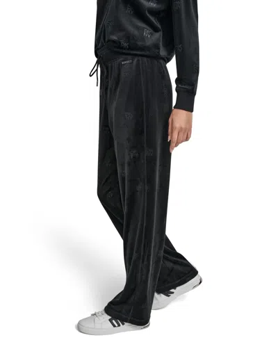 Dkny Jeans Petite Debossed Velour Logo Detail Pull-on Pants In Black
